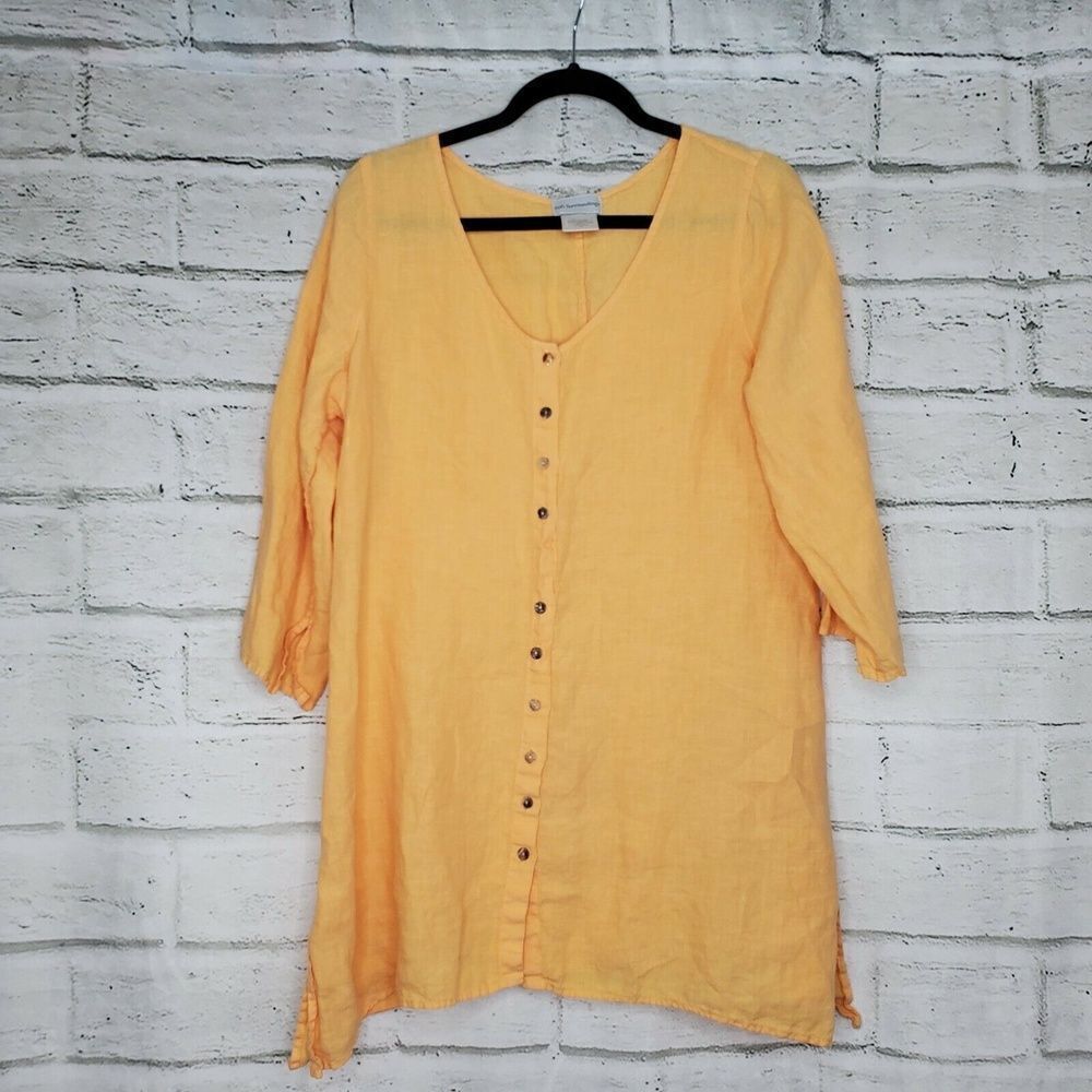 Soft Surroundings Orange Laguna 100% Linen Lagenlook Tunic Top Size Medium